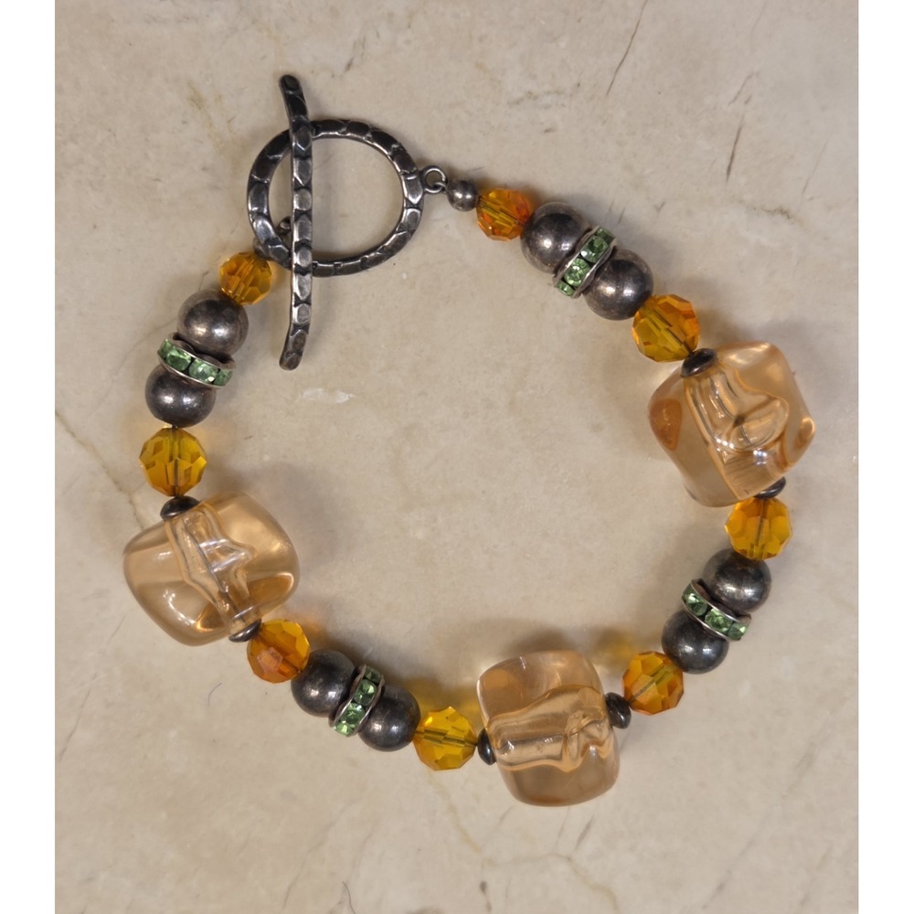 Vintage JBB Sterling Silver, Peridot &‎ Quartz Unique Toggle Bracelet 8" Israel